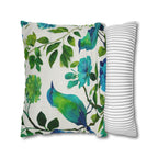 Chinoiserie Bird Pillow Cover: Teal Green Watercolor Floral Cushion