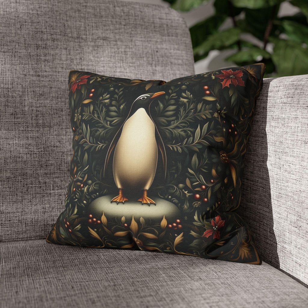 Christmas Penguin Pillow Cover: William Morris Inspired Holiday Cushion Case