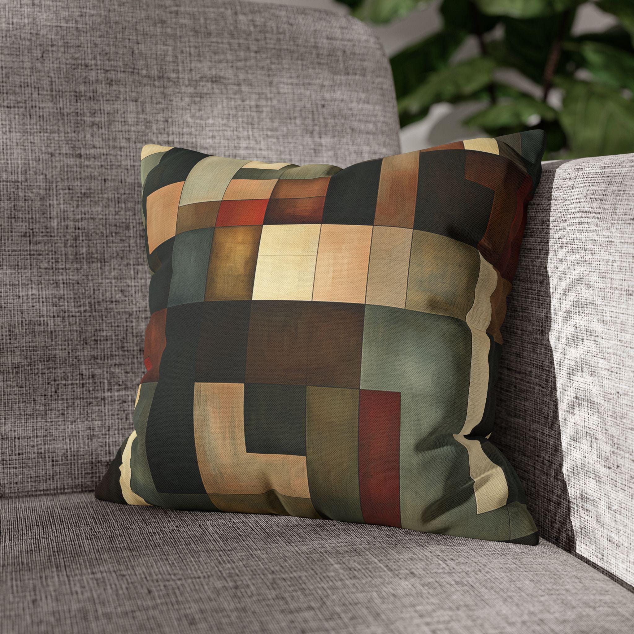 Geometric Abstract Pillowcase: Earthy Muted Tones, Modern Rustic Decor, Hand-painted Effect