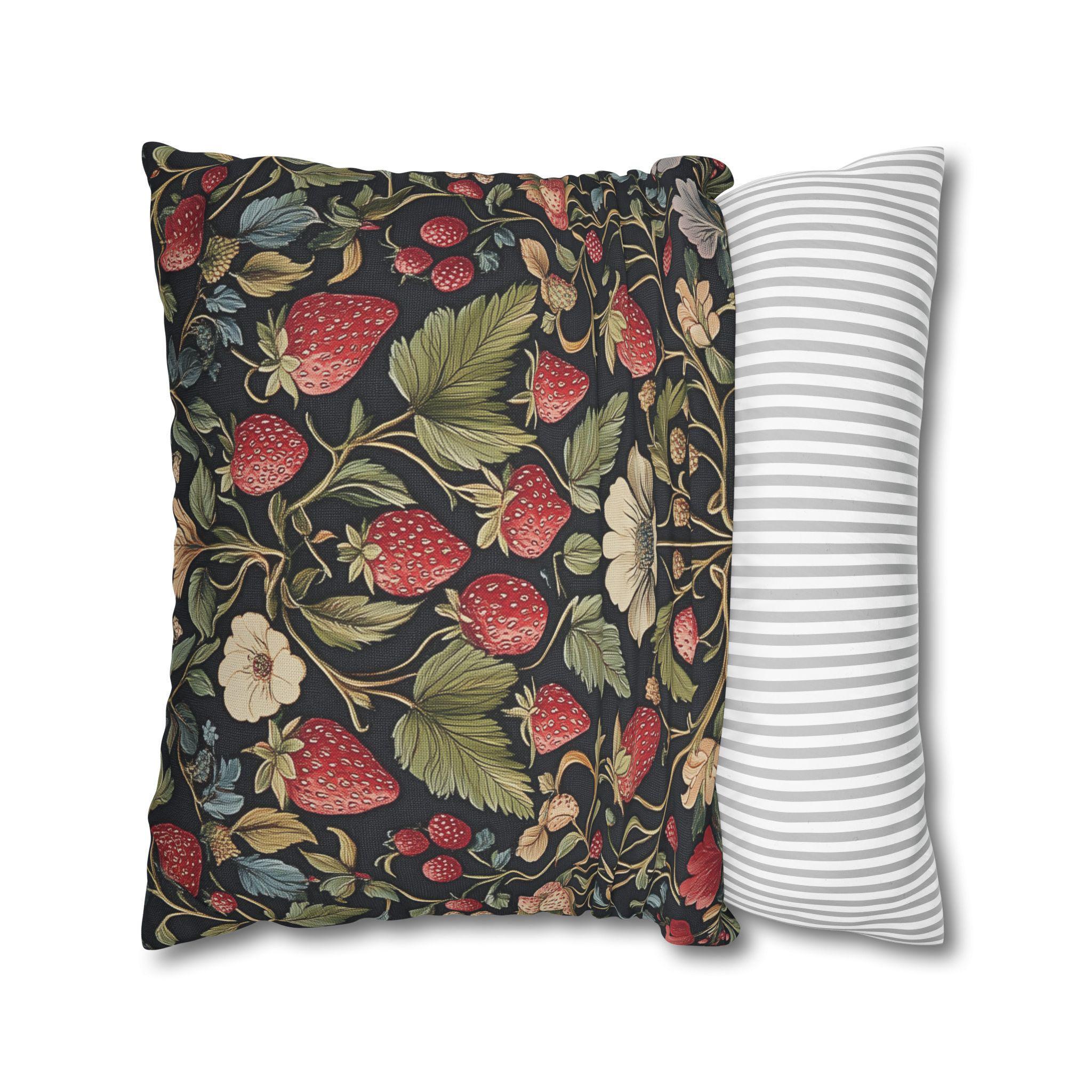 William Morris Inspired Strawberry Thief Pillow Cover: Modern Floral Farmhouse Decor Pillowcase