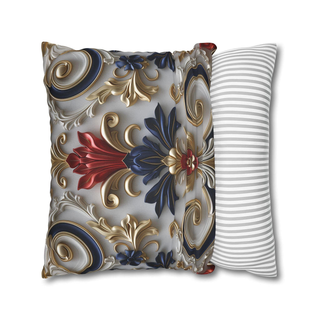 Baroque Floral Pillow Cover: Red, Blue, Gold Foliate Motifs