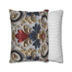 Baroque Floral Pillow Cover: Red, Blue, Gold Foliate Motifs
