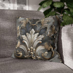 Baroque Pillow Cover: Ornate Gray, Gold, and Black Floral Design