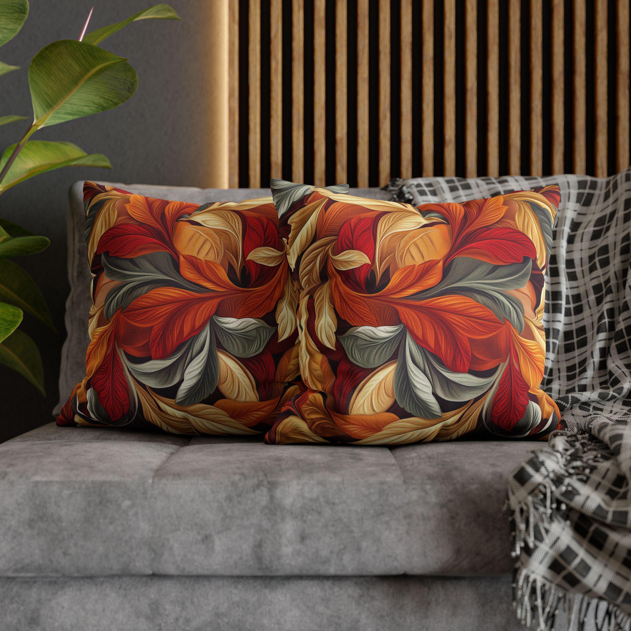 Autumn Leaves Pillow Cover Fall Foliage Throw Cushion Warm Harvest Color Accent Decor
