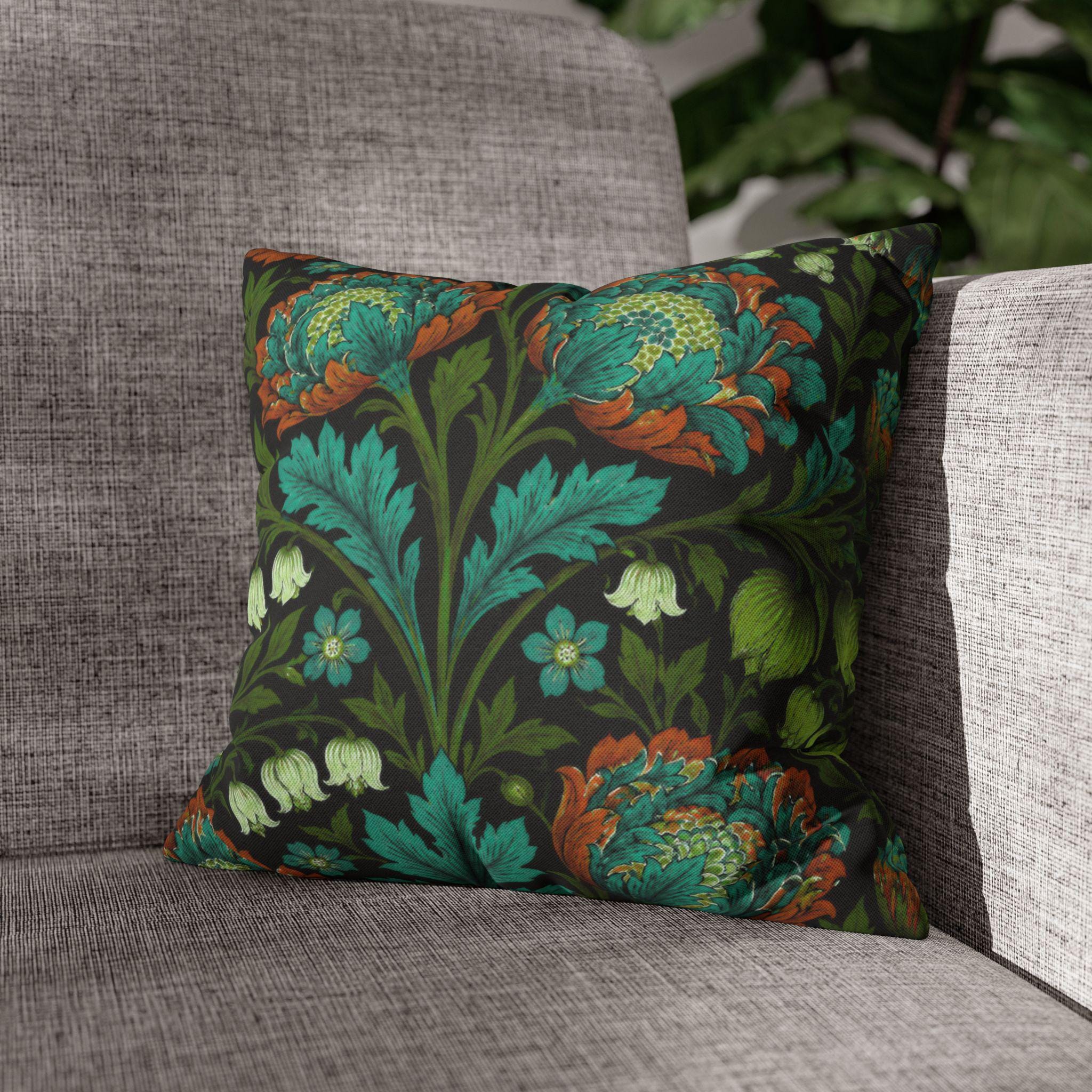 William Morris Style Throw Pillow Cover: Moody Teal Blue, Burnt Orange, & Deep Olive