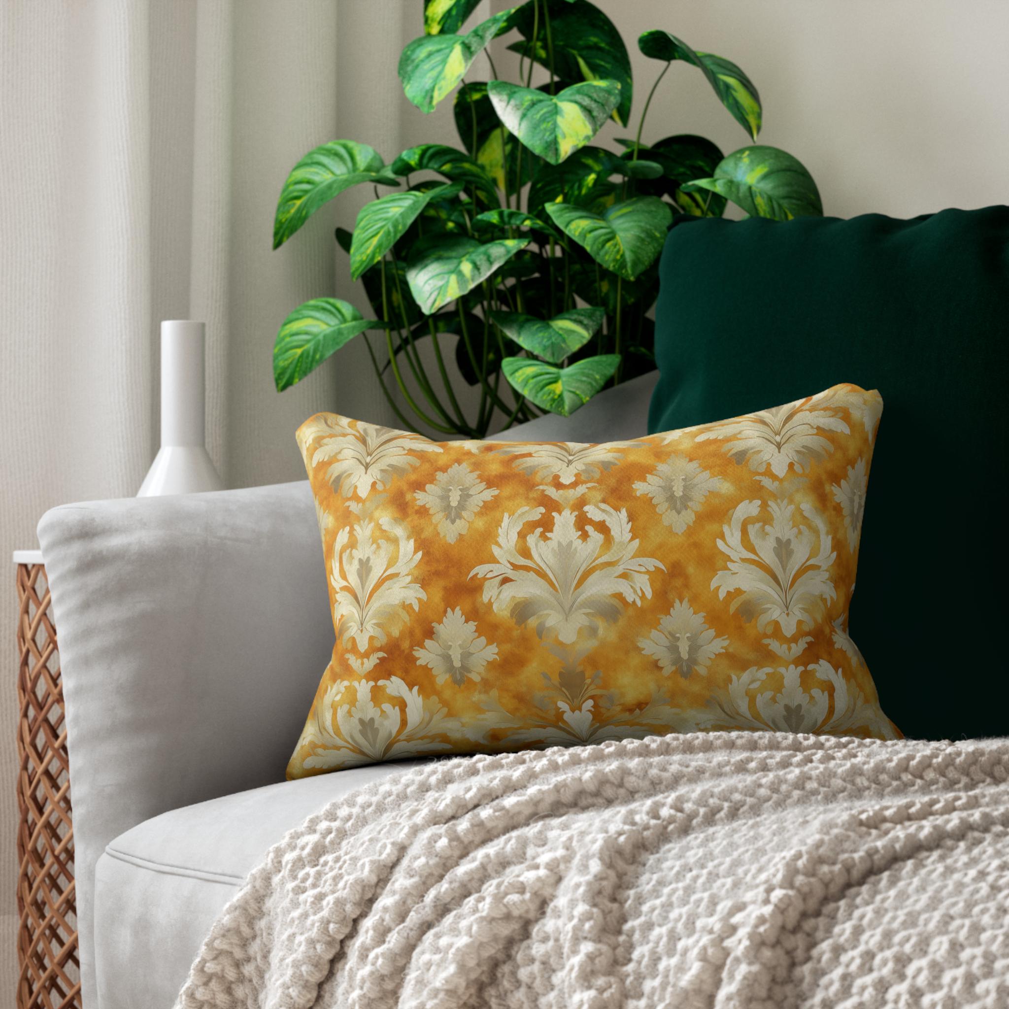 Damask Lumbar Pillow, Pumpkin Spice Fall Decor, Elegant Accent Cushion