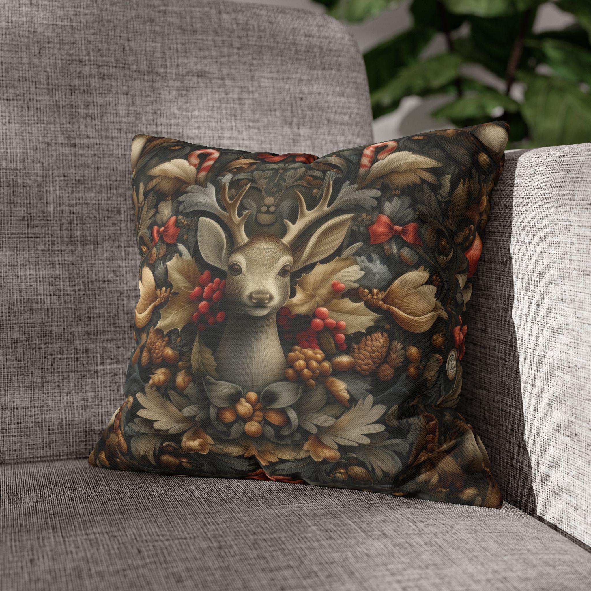 William Morris Deer Christmas Pillow Cover: Woodland Holiday Accent
