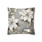 Elegant White Poinsettia Silver Ribbon Pillow Cover: Luxurious Holiday Decor for Couch
