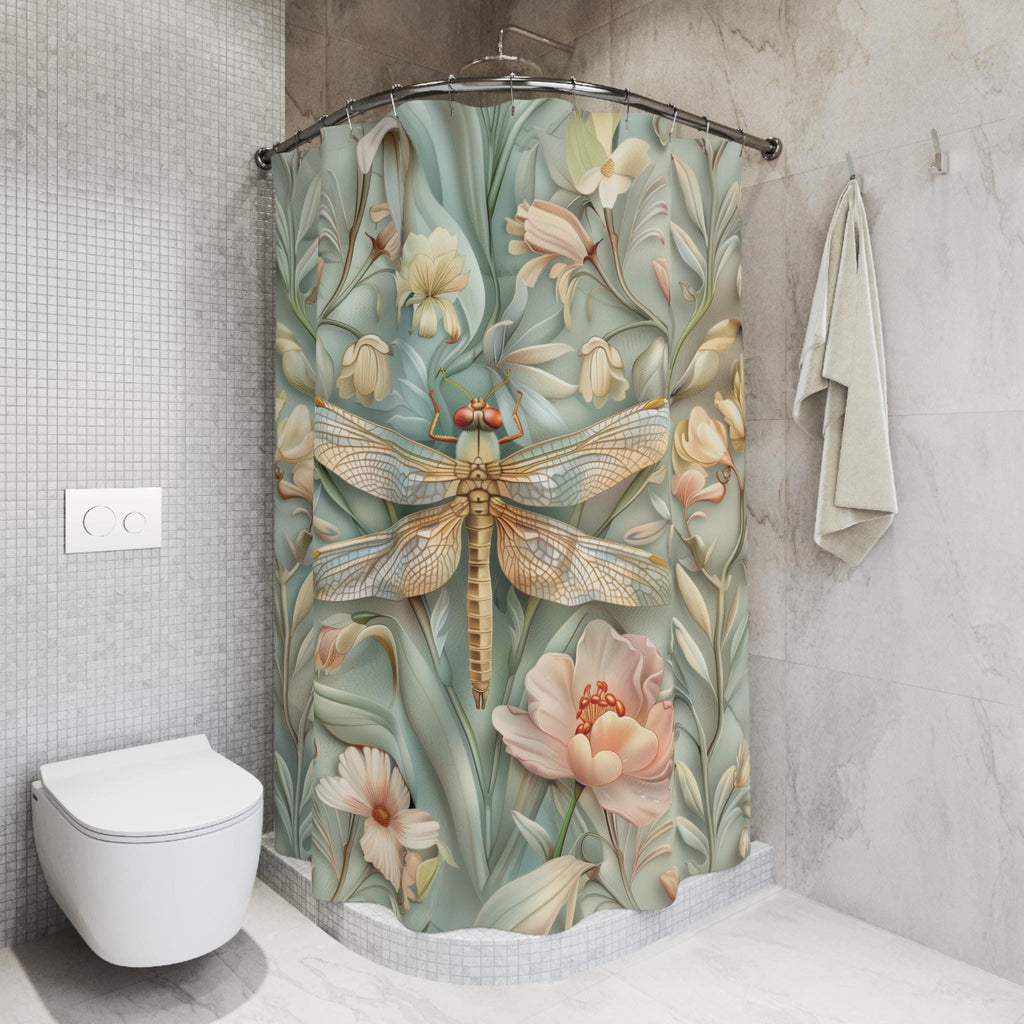 William Morris Dragonfly Shower Curtain: Elegant Floral Nature Design
