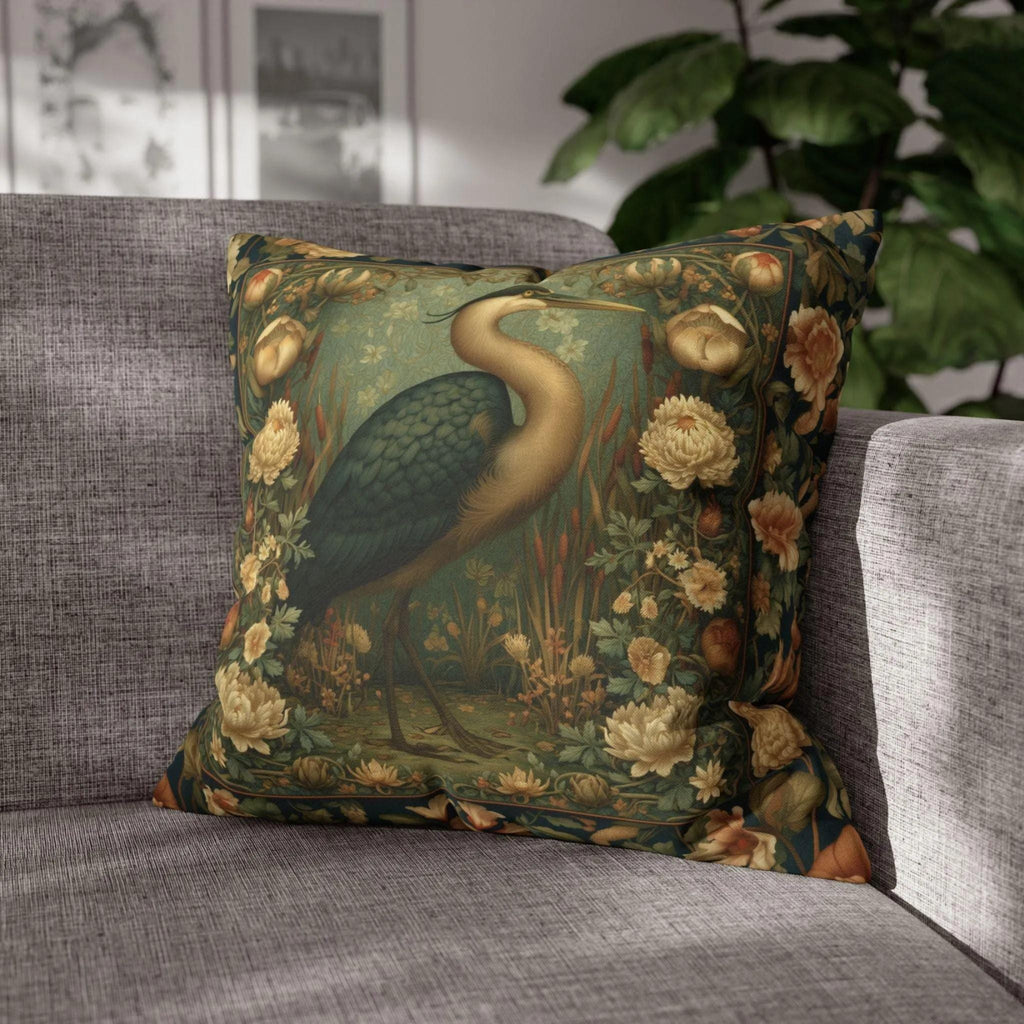 William Morris Style Throw Pillow Cover: Heron and Marsh Botanicals
