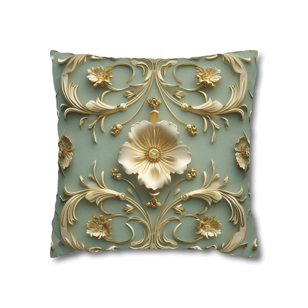 Elegant French Floral 3D Pillow Cover: Teal Blue & Gold Intricate Design for Classical Decor