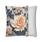 Chinoiserie Floral Pillow Cover: Peach Flower, Dark Blue Botanicals