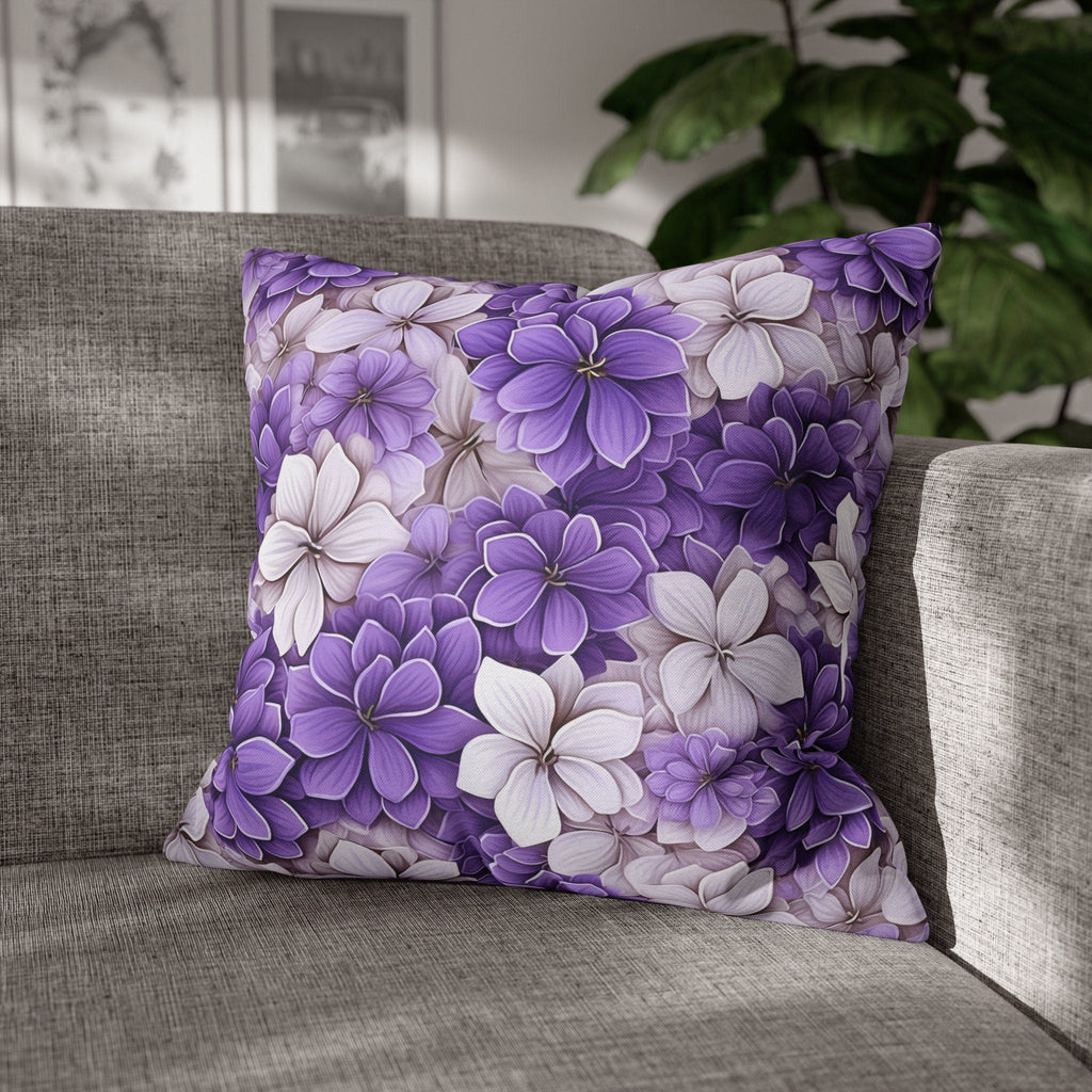 Elegant Purple & White Hydrangea Throw Pillow Cover - Floral Home Decor Accent