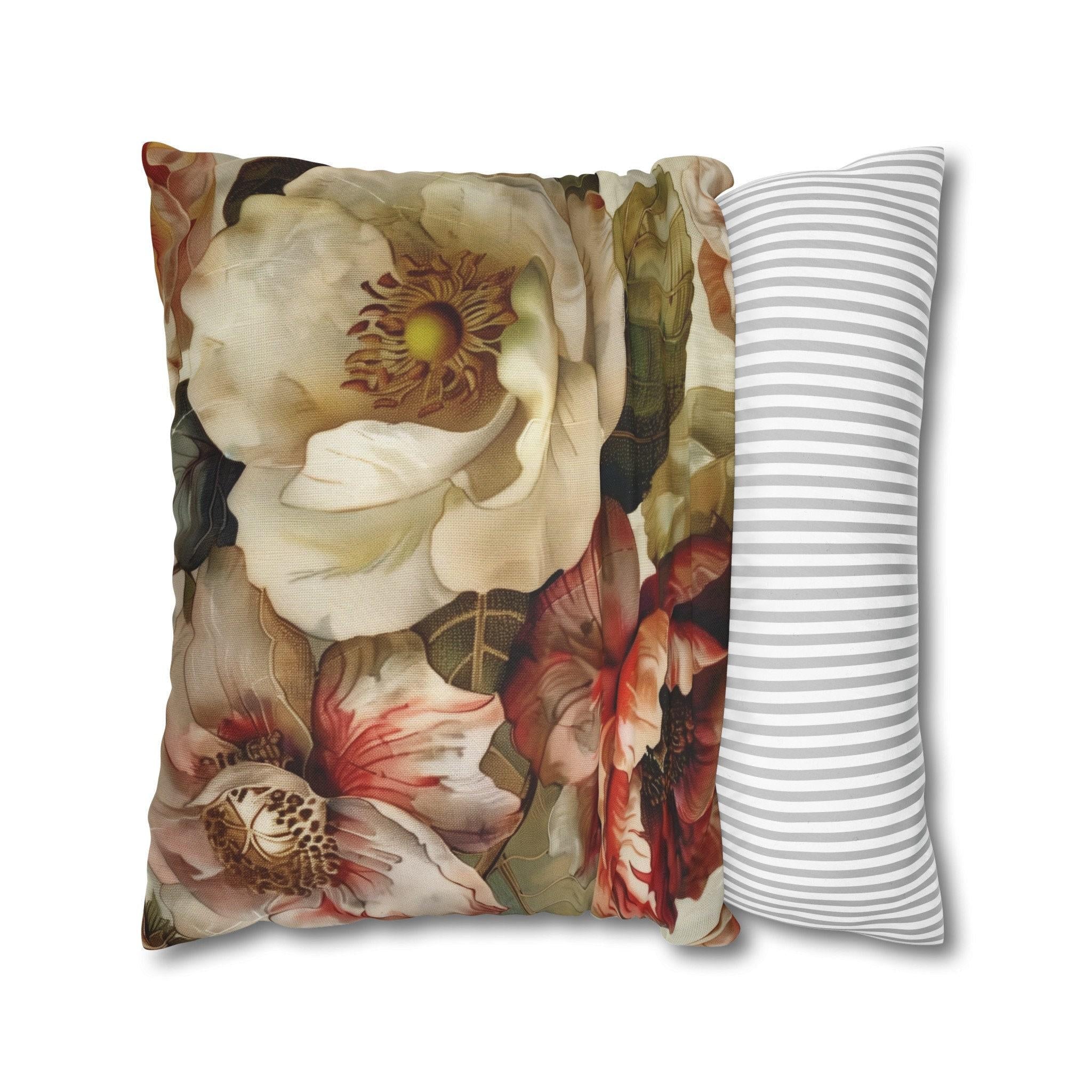 Classic Floral Accent Pillow Cover Rich Warm Tones Nature-Inspired Home Decor
