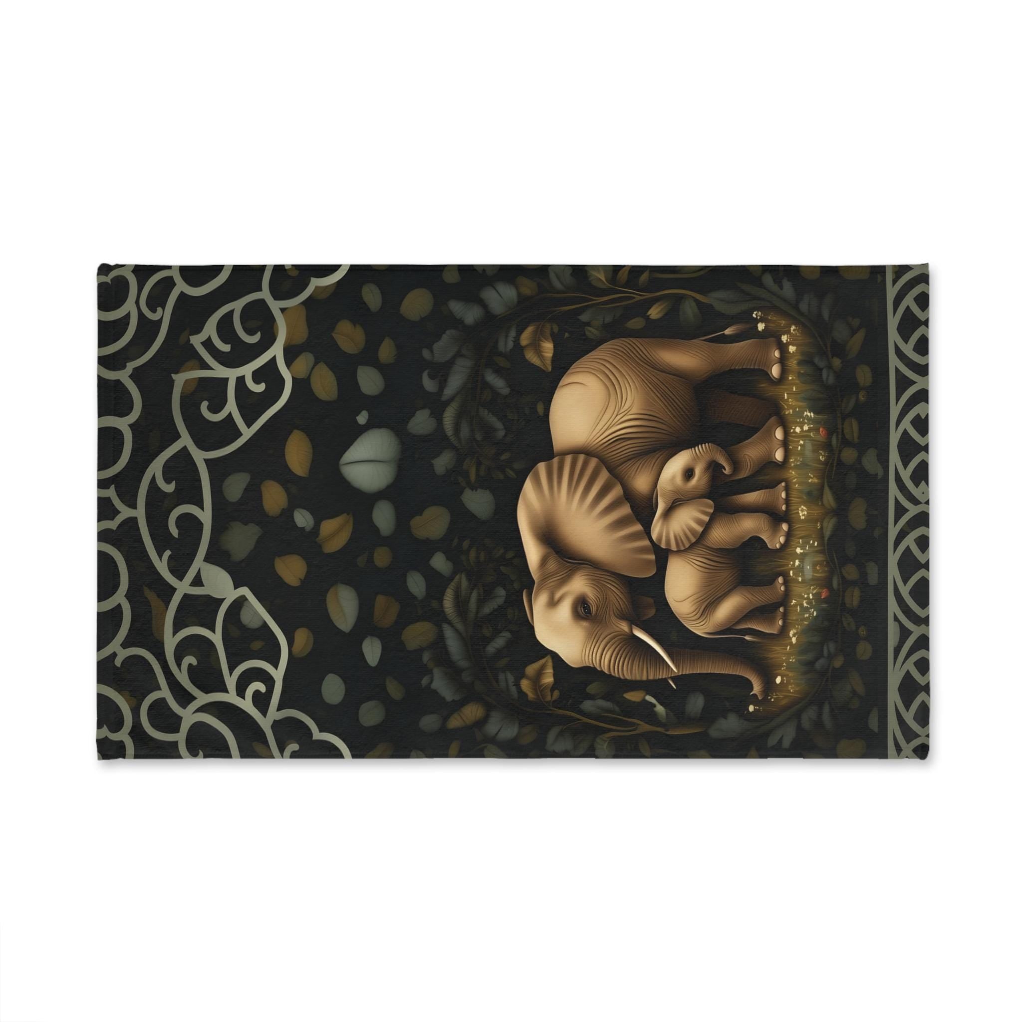 Elephant Hand Towel: Botanical Jungle Design - Soft Earth Tones
