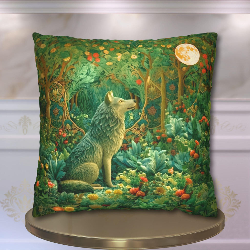 William Morris Inspired Pillow Cover: Full Moon Woodland Wolf Design