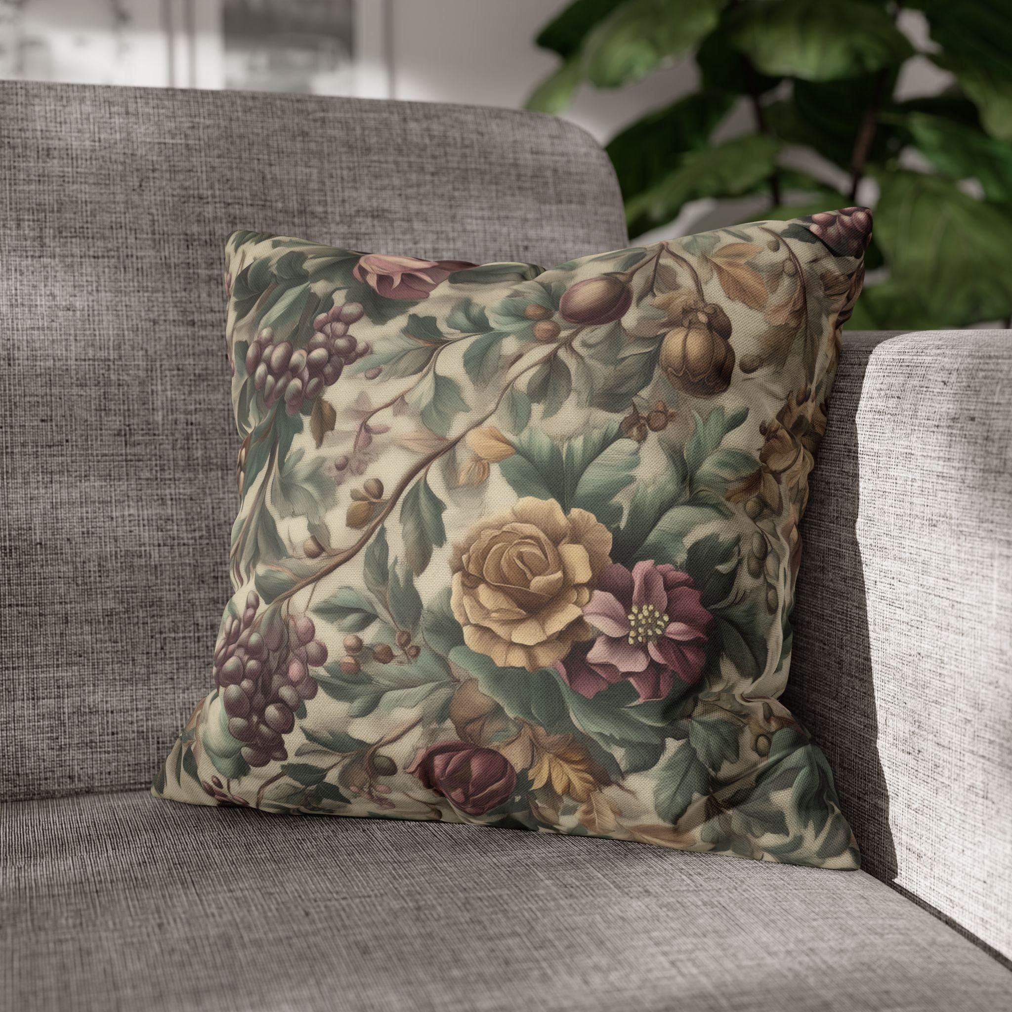 William Morris Inspired Christmas Floral Pillow Cover: Moss, Plum & Gold Square Polyester Cushion Case