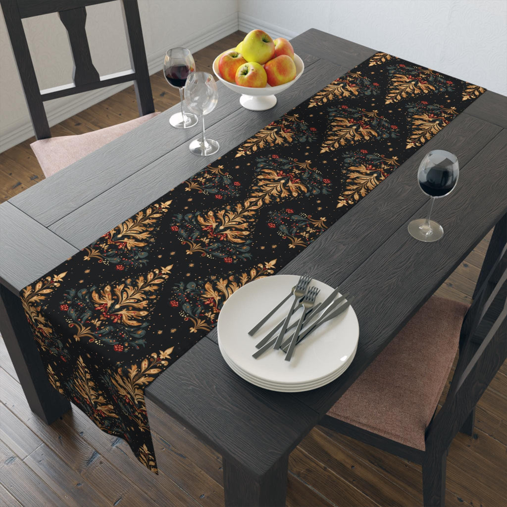 William Morris Christmas Tree Table Runner: Golden Winter Decor