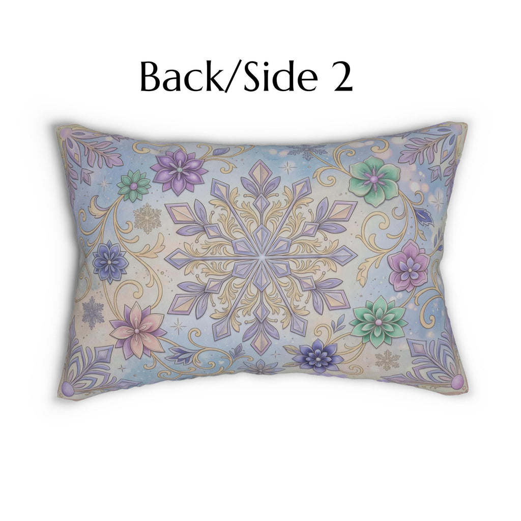 Pastel Snowflake Lumbar Pillow: Coquette Christmas Decor, Dreamy Lilac Mint Winter
