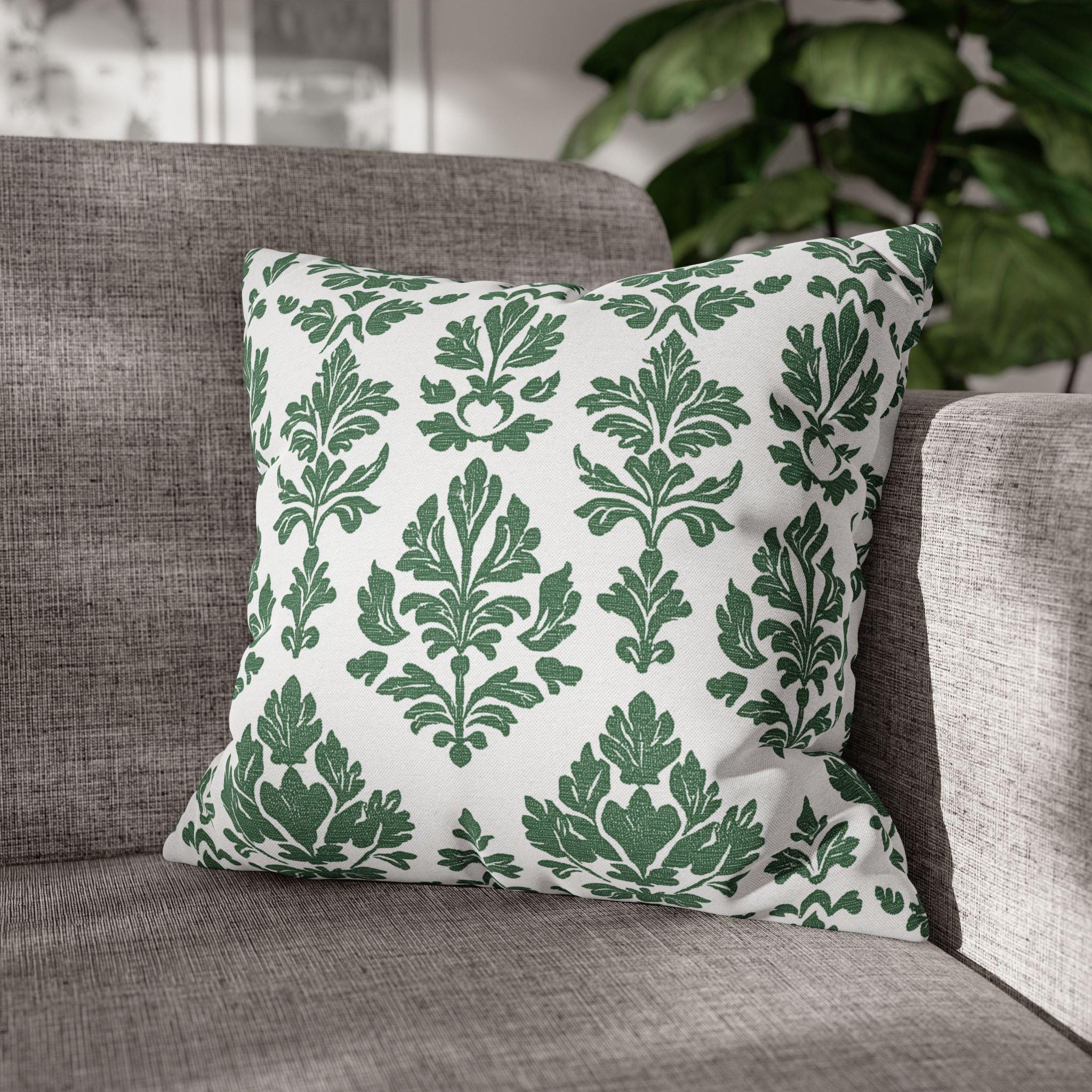 Forest Green Damask Pillow Cover: Elegant Home Decor