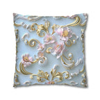 Rococo Coquette Pillow Cover: Pink Flowers, Gold Accents