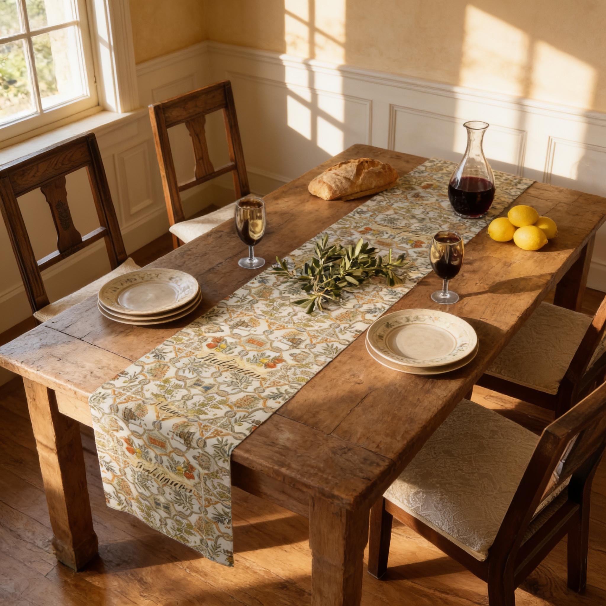 Italian Table Runner, Tuscan Heritage Villa Tile Pattern Dining Decor