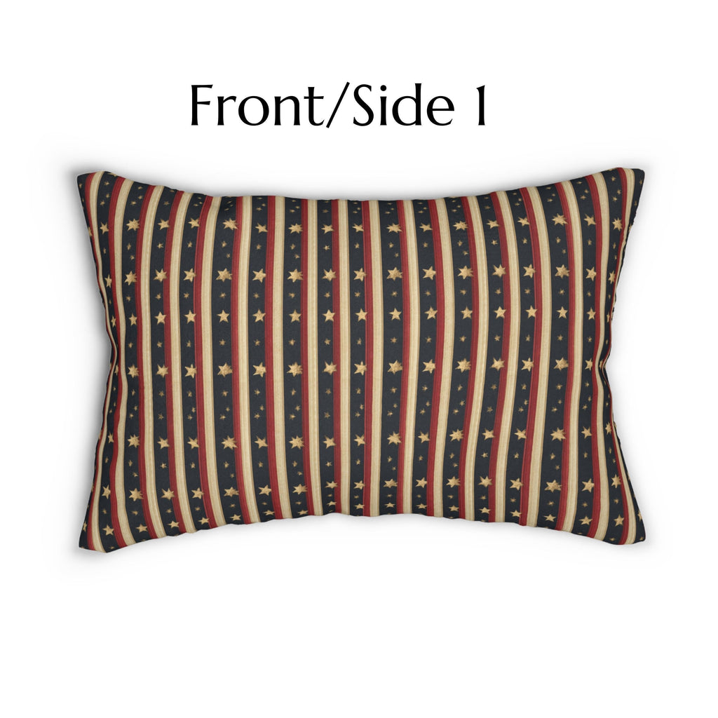 Farmhouse Patriotic Lumbar Pillow: Primitive Americana Stripe Decor