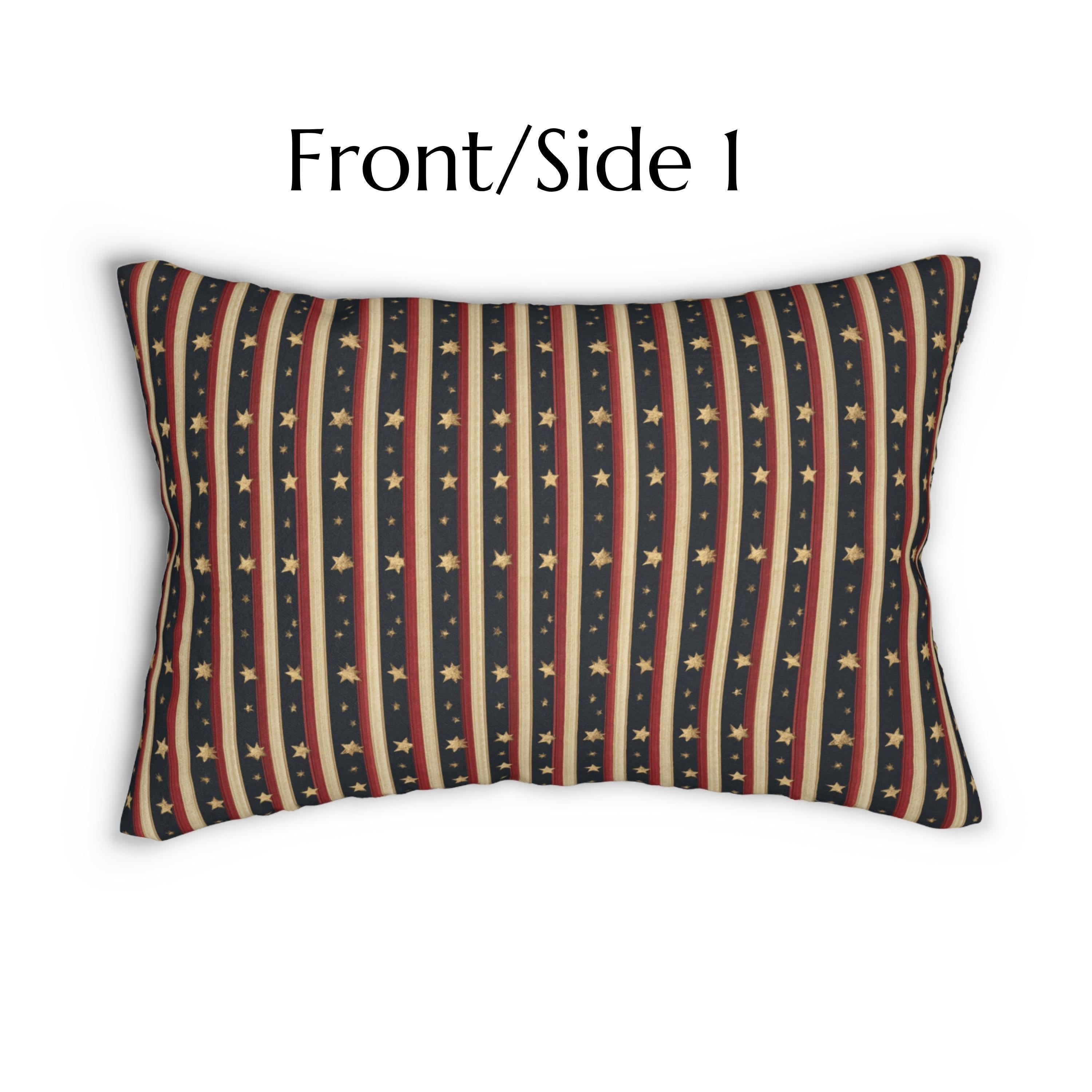 Farmhouse Patriotic Lumbar Pillow: Primitive Americana Stripe Decor