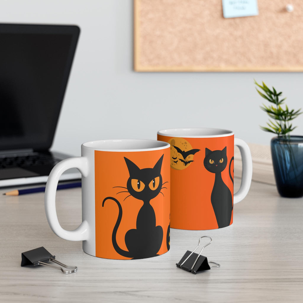 Halloween Black Cat Mug: Spooky Jack-O-Lantern Decor, 11oz Ceramic Cup