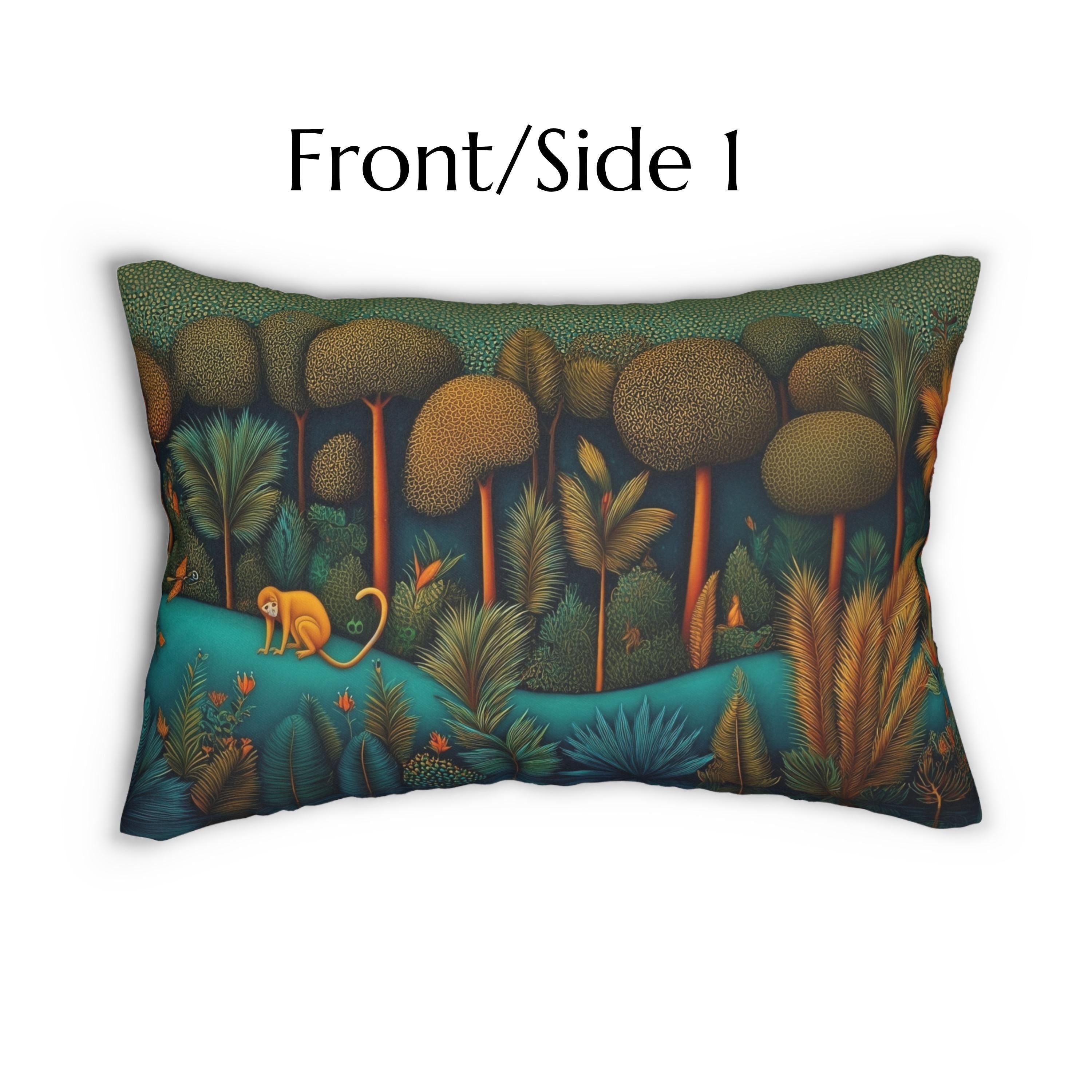 Monkey Jungle Safari Lumbar Pillow: Tropical Botanical Animal Decor