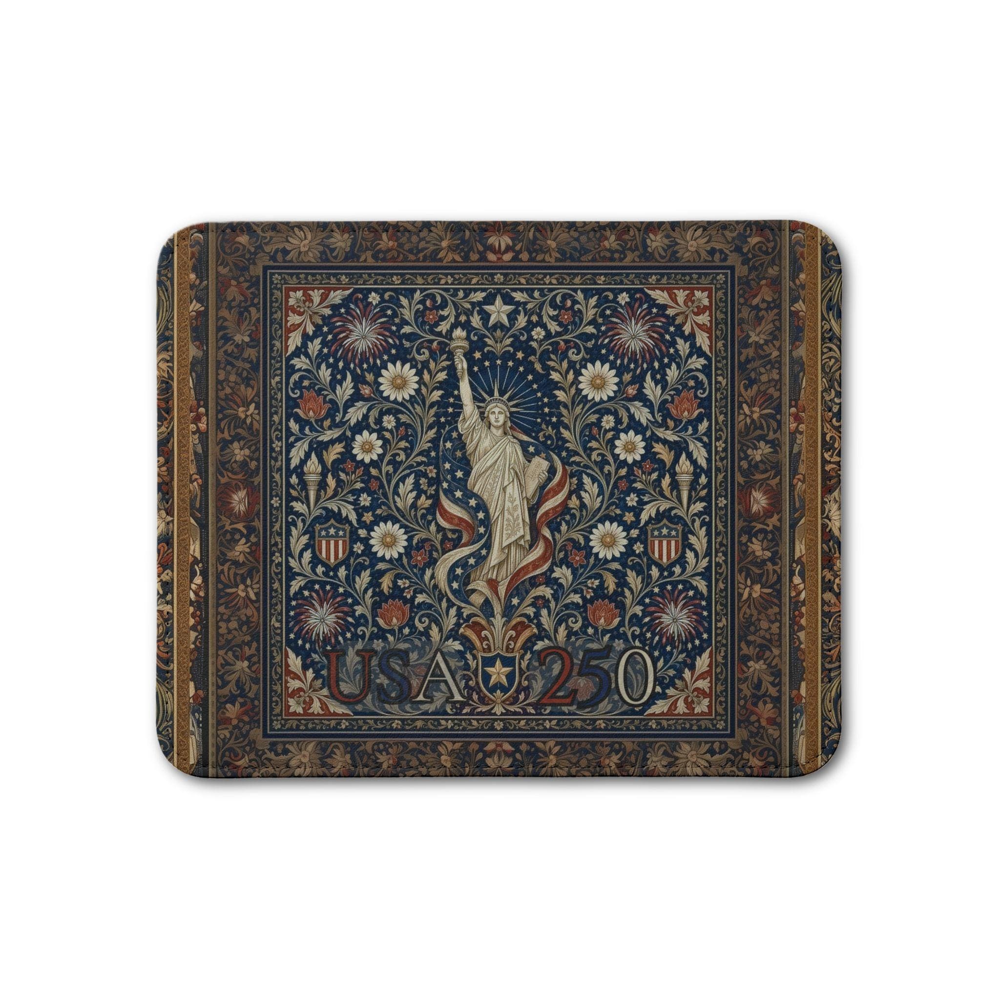 Patriotic Floral Tapestry Leather Placemat: USA 250 Keepsake Decor