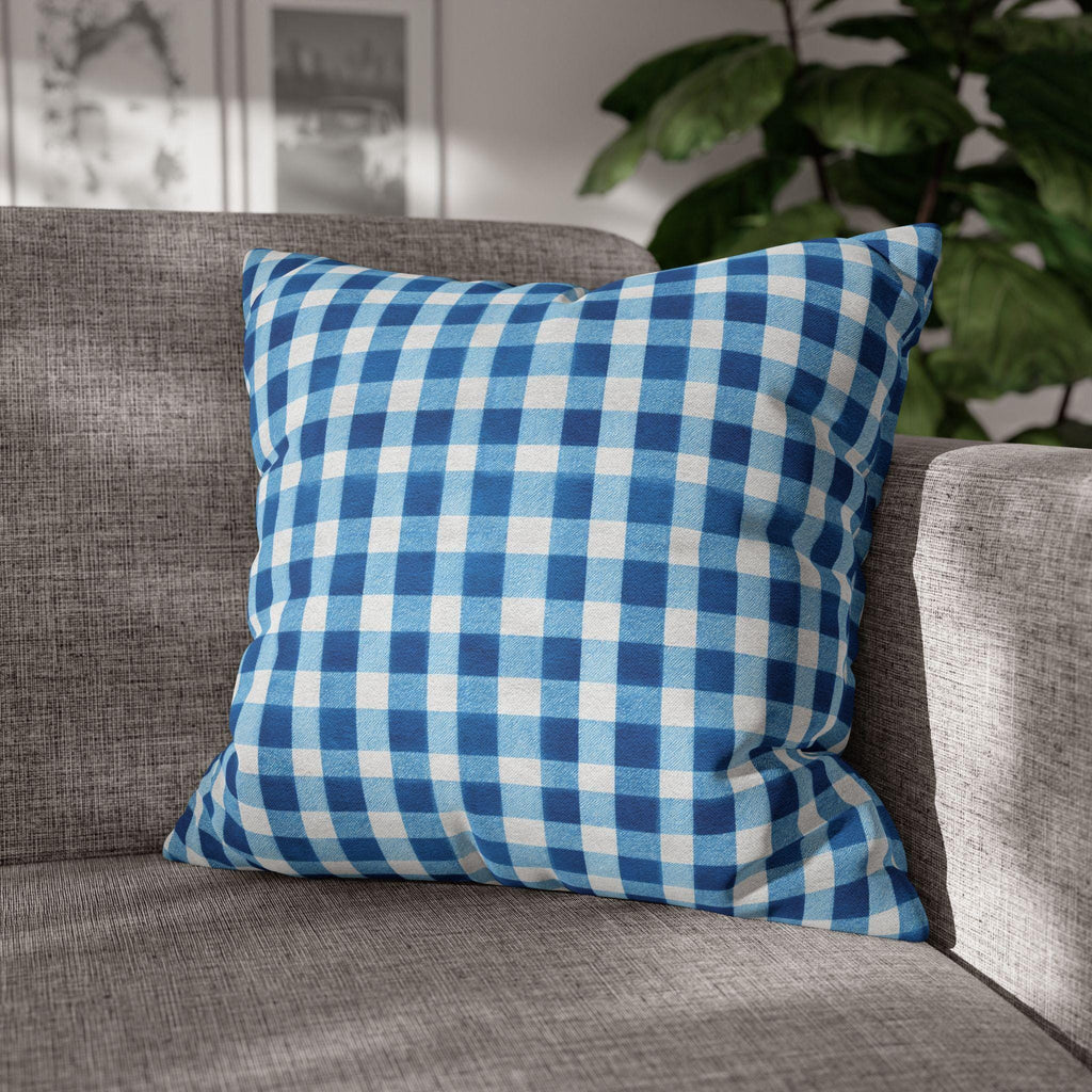 Blue Gingham Plaid Pillow Cover: Classic Farmhouse Check Accent