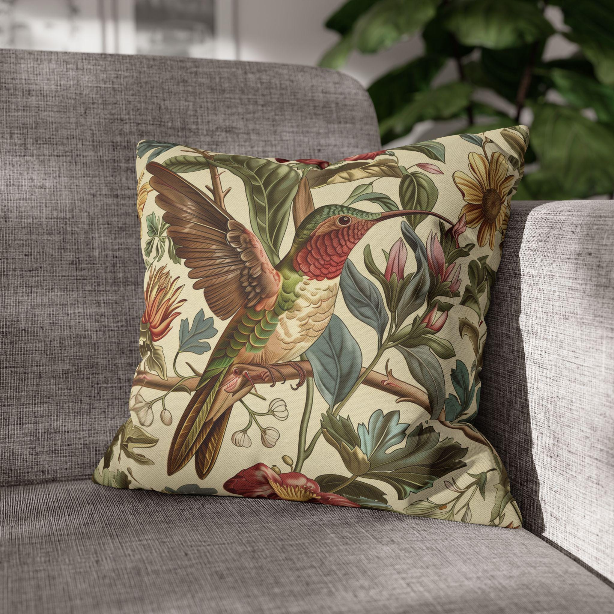 Vintage  Style William Morris Hummingbird Botanical Pillow Cover: Traditional Floral Bird Cushion Home Accent