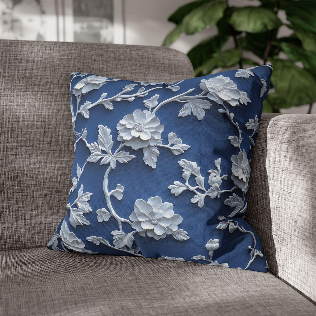 Blue & White Chinoiserie Pillow Cover: Floral Home Decor