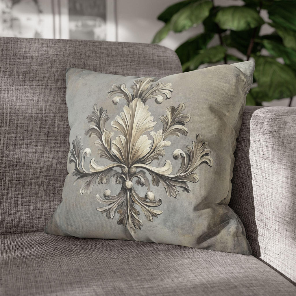 Rococo Acanthus Leaf Pillowcase, Elegant Beige Cream & Gray Classical European Art Inspired