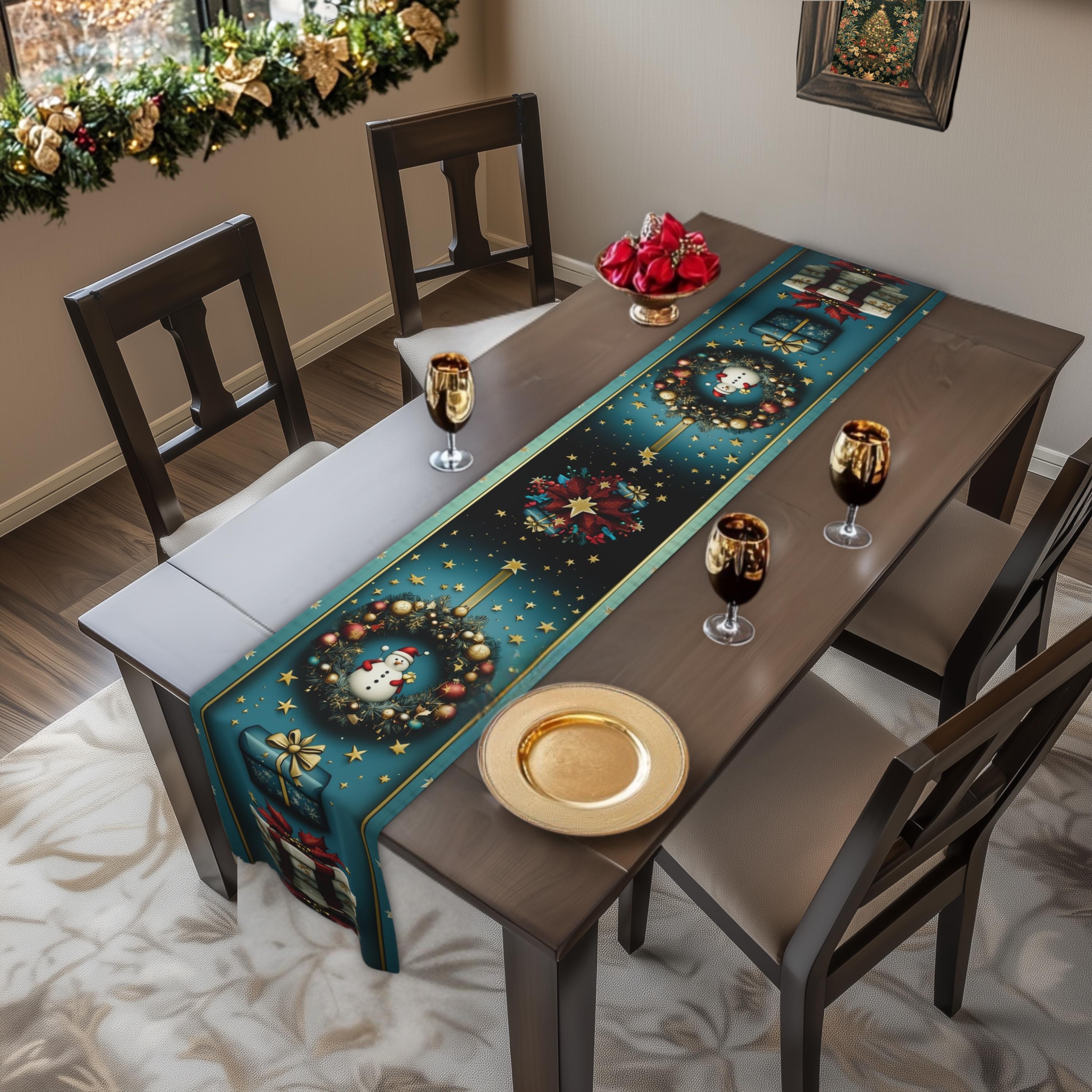Vintage Inspired Christmas Table Runner: Teal Blue & Red Holiday Decor