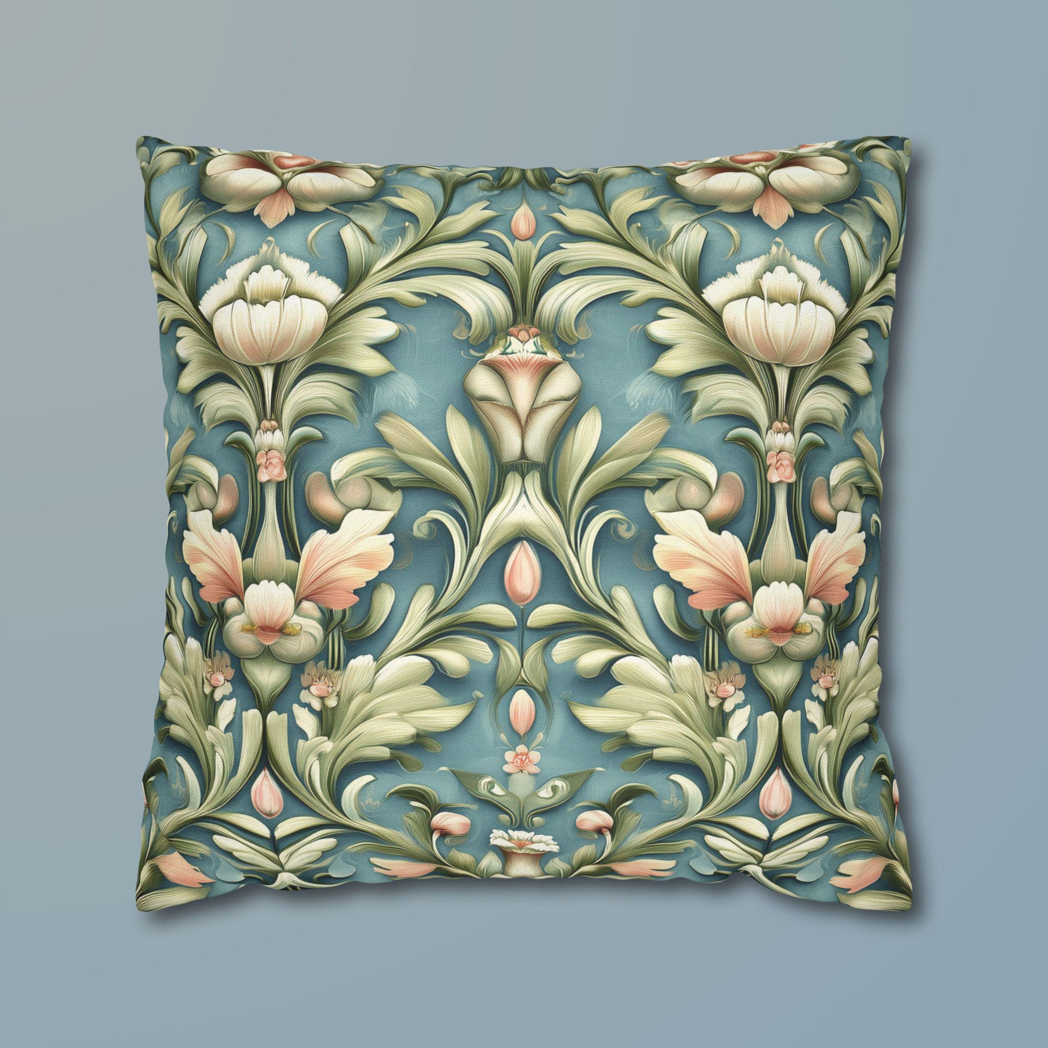 William Morris Inspired Pillow Cover: Teal Floral Botanical Cushion