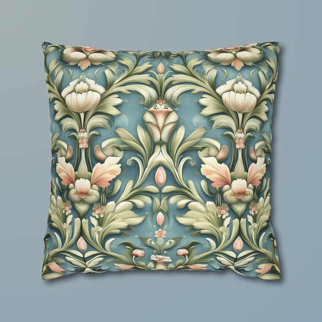 William Morris Inspired Pillow Cover: Teal Floral Botanical Cushion