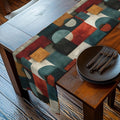 Bauhaus Table Runner: Geometric Mid Century Modern Decor in Teal-Gray, Rust and Cream