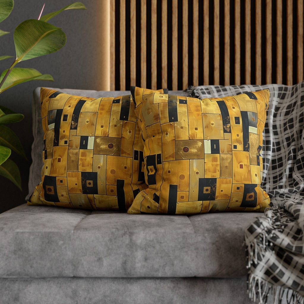 Cubism Pillow Cover: Gold Amber Mosaic, Modern Art Cushion