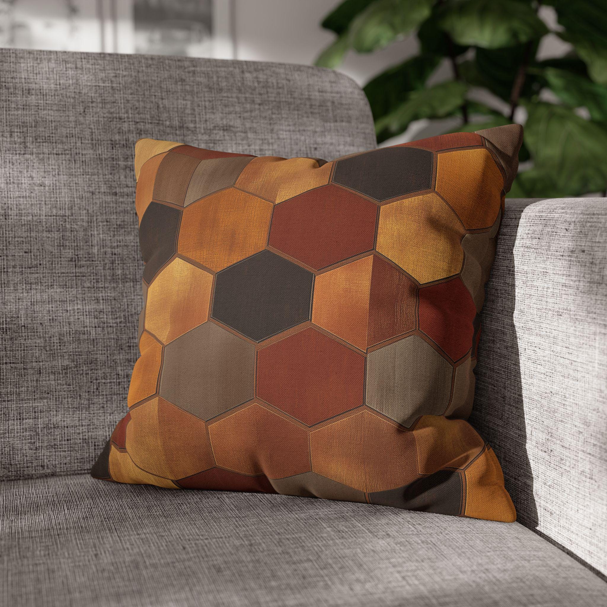 Geometric Hexagon Pillow Cover: Earth Tone Cushion for Modern, Rustic, Mid-Century Decor
