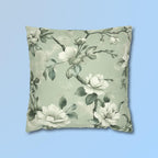 White Magnolia Pillow Cover: Soft Mint Green Floral Cushion