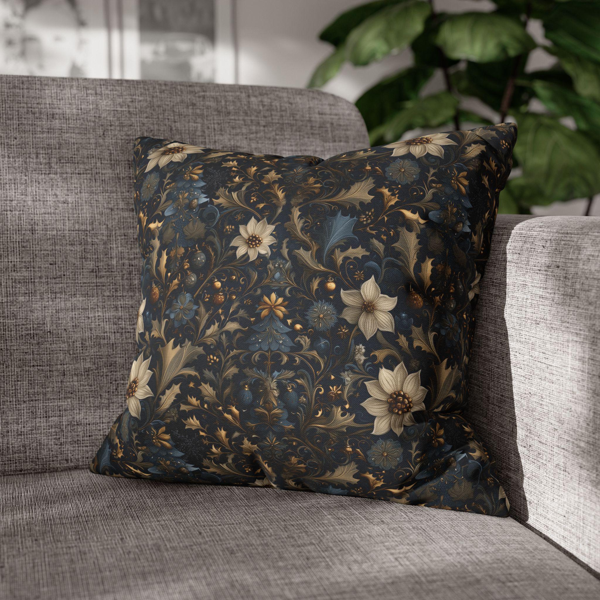 Midnight Blue William Morris Christmas Botanical Pillow Cover