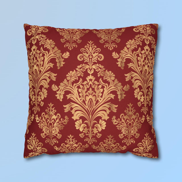 Luxurious Damask Pillow Cover | Gold  Motif on Red | Elegant Home Decor