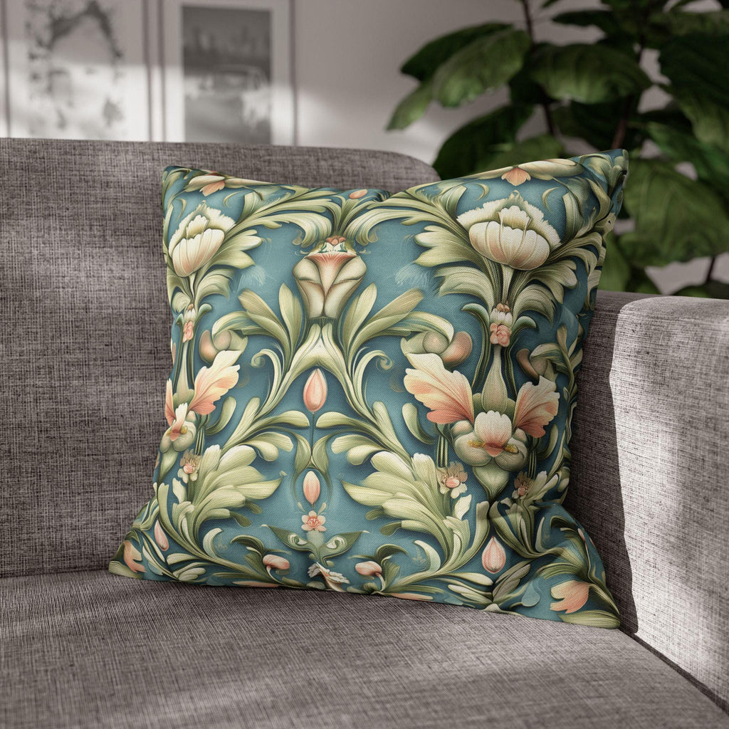 William Morris Inspired Pillow Cover: Teal Floral Botanical Cushion