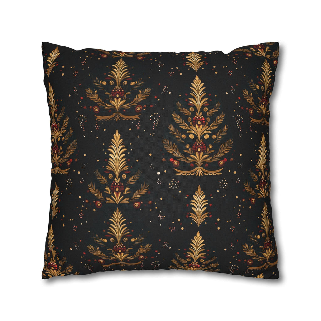 Elegant Christmas Tree Pillow Cover: Gold & Red Holiday Decor