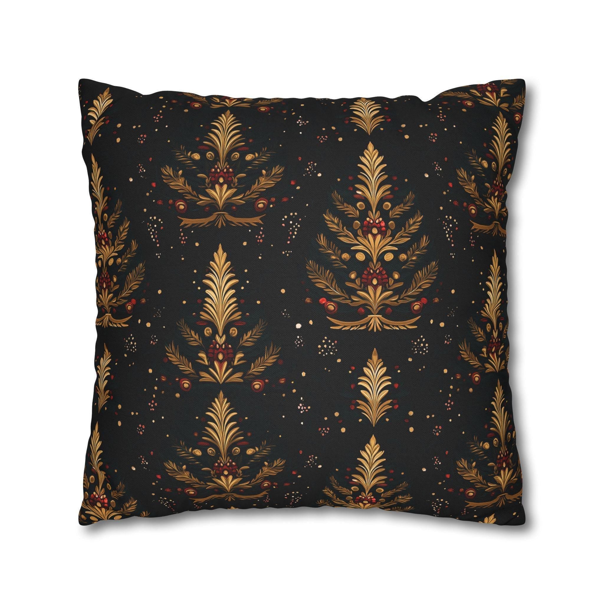 Elegant Christmas Tree Pillow Cover: Gold & Red Holiday Decor