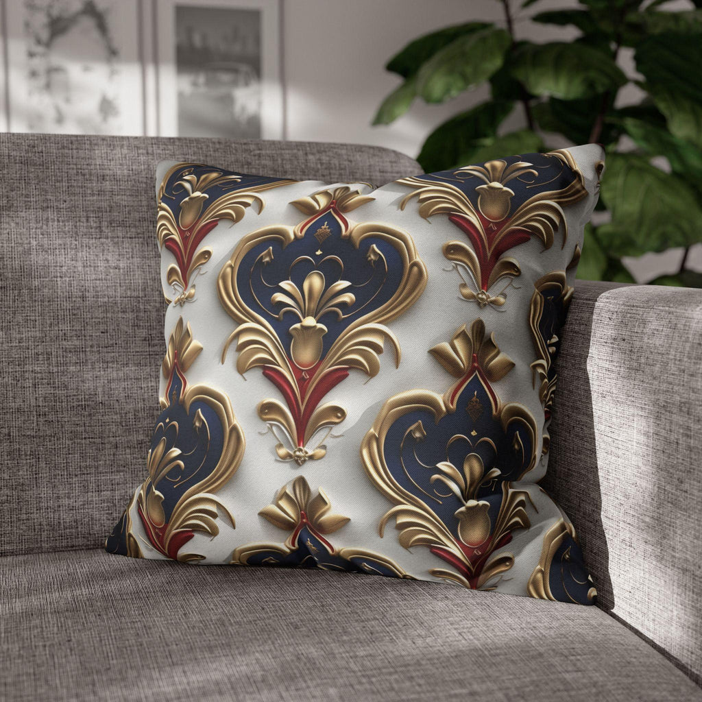 Baroque Pillow Cover: Navy, Gold & Red Fleur-de-Lis Design