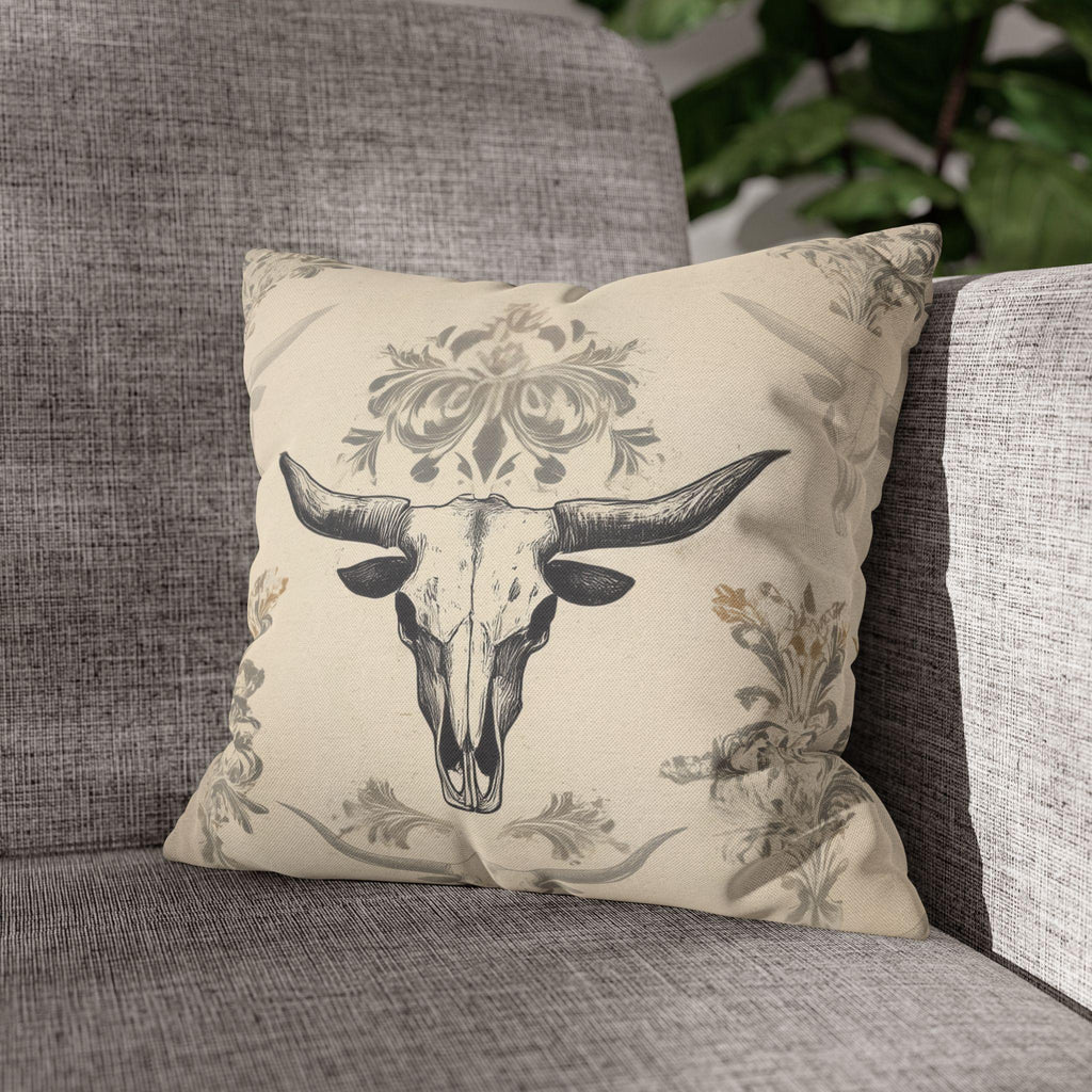 Southwestern Longhorn Skull Pillow Cover: Rustic Western Ranch Decor Accent for Country Living
