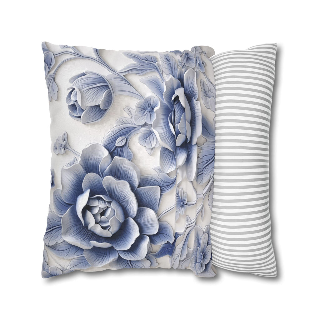 Elegant Blue & White Chinoiserie Peony Pillowcase: Asian-Inspired Floral Cushion Cover for Home Decor